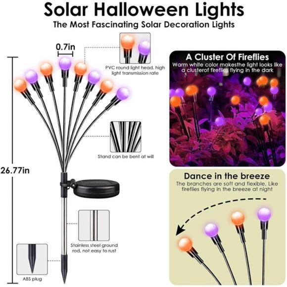 6Pack Total 48 LED Purple and Orange Solar Halloween Lights Outdoor - Solar - Picture 6 of 7